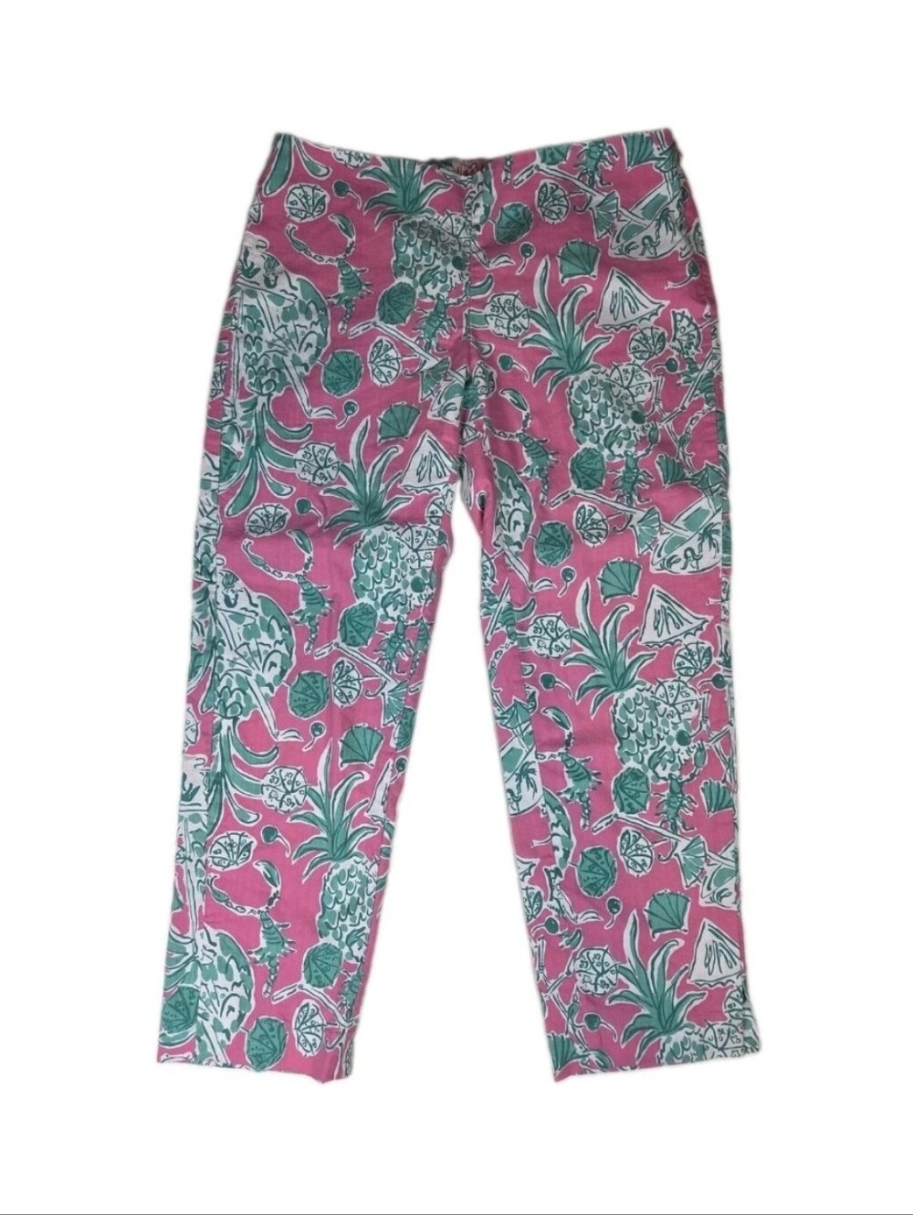 Lilly Pulitzer Womens 6 VTG Pink Scorpion Bowl Print Capri Pant Cropped 2011 EUC